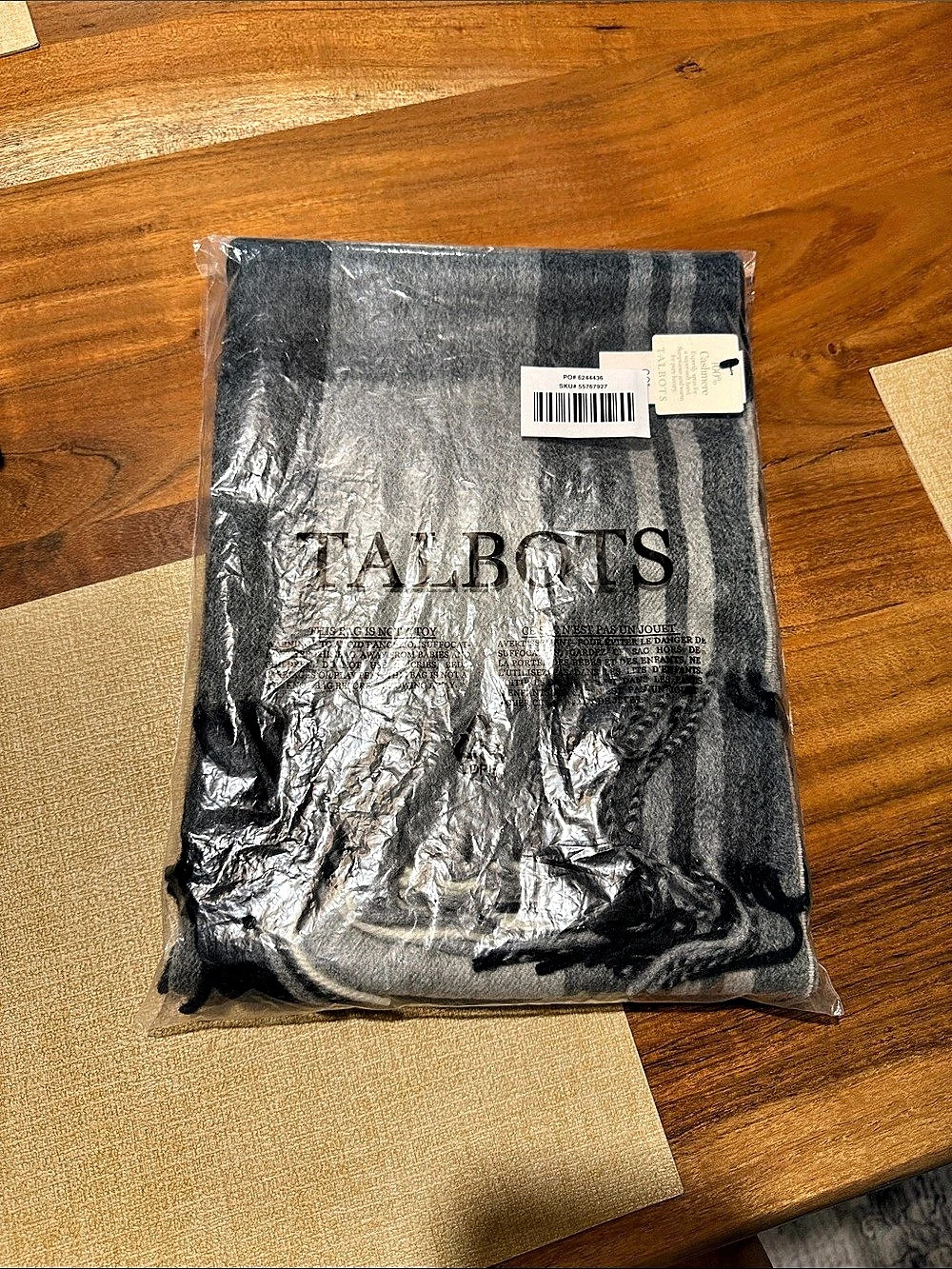 Talbots Cashmere Plaid Scarf in Gray & Black